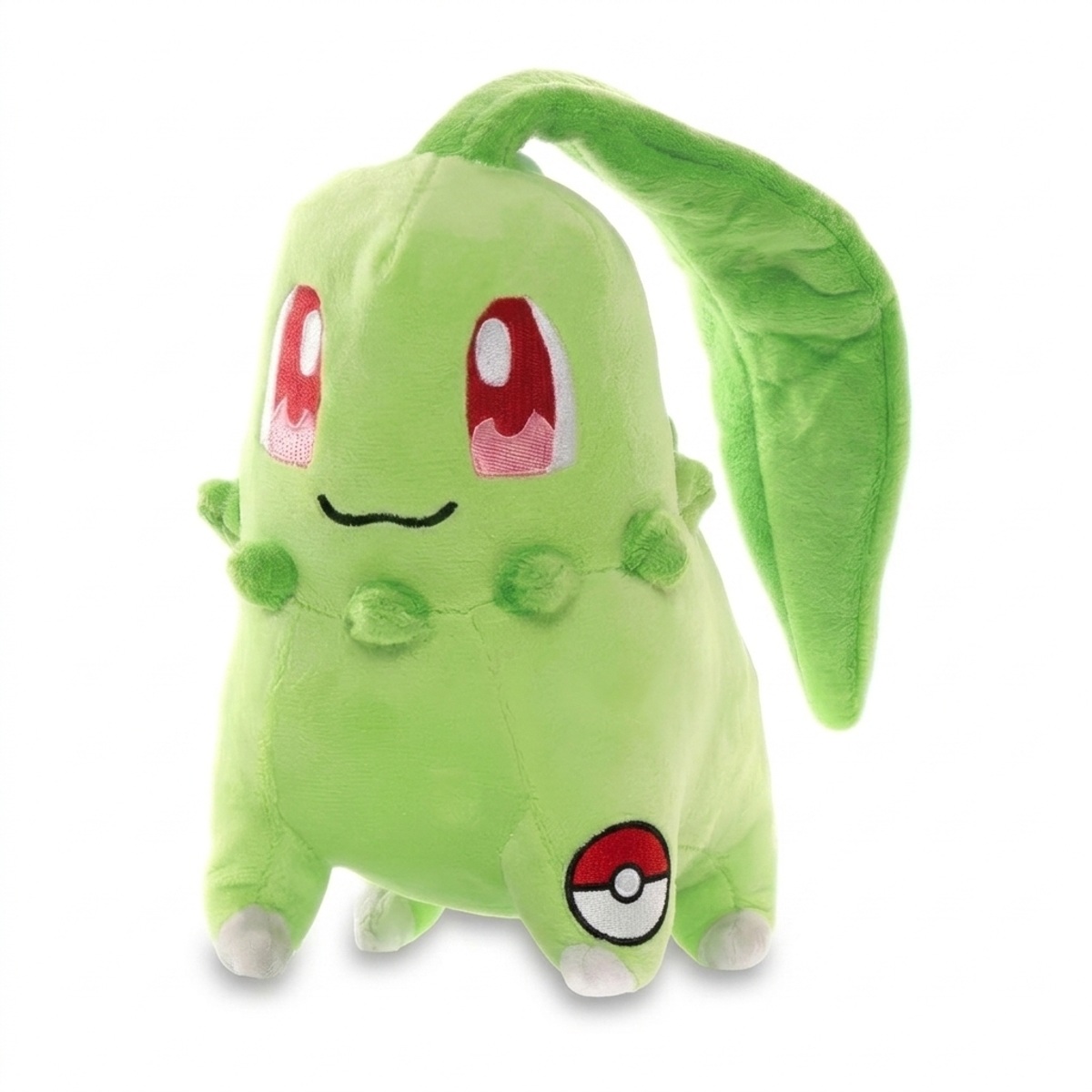 Chikorita Knuffel met badge die de echtheid bewijst.