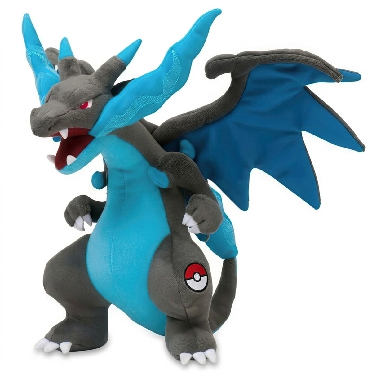 Charizard Knuffel met badge die de echtheid bewijst.