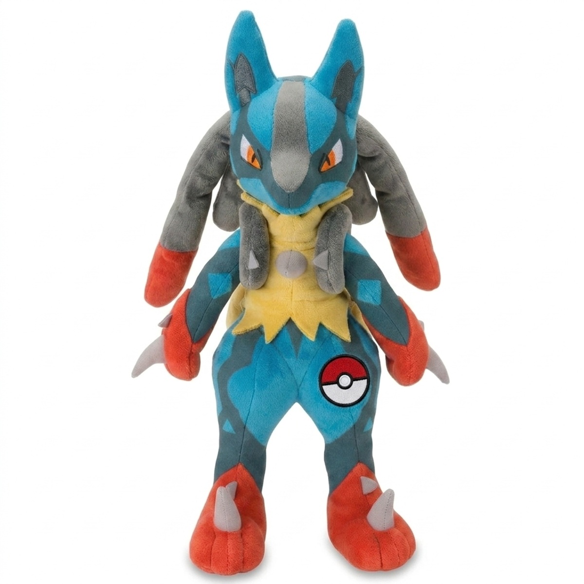 Lucario Knuffel met badge die de echtheid bewijst.