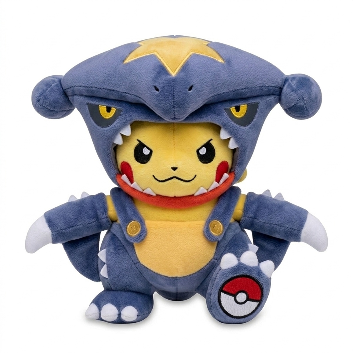 Garchomp Knuffel met badge die de echtheid bewijst.