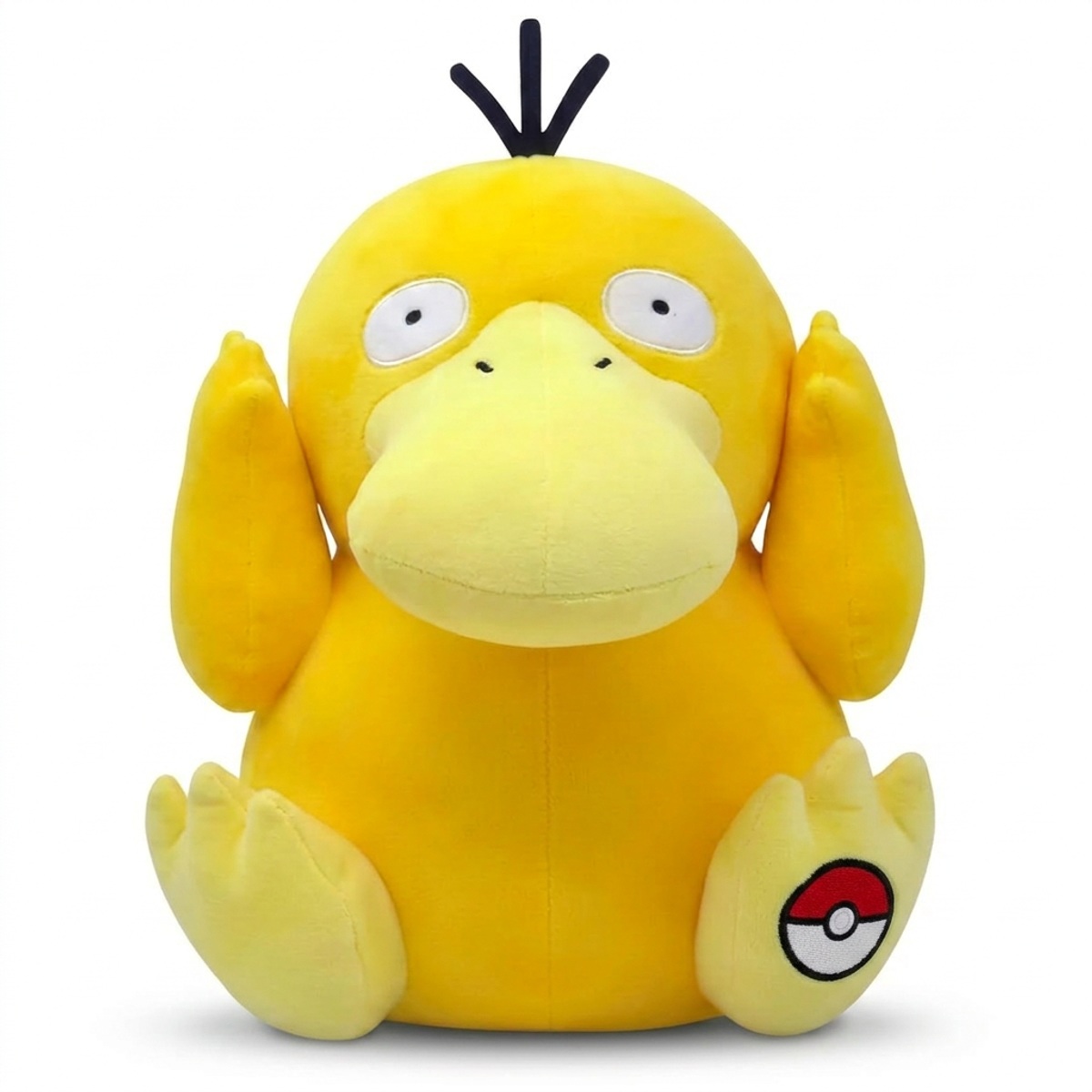 Psyduck Knuffel met badge die de echtheid bewijst.