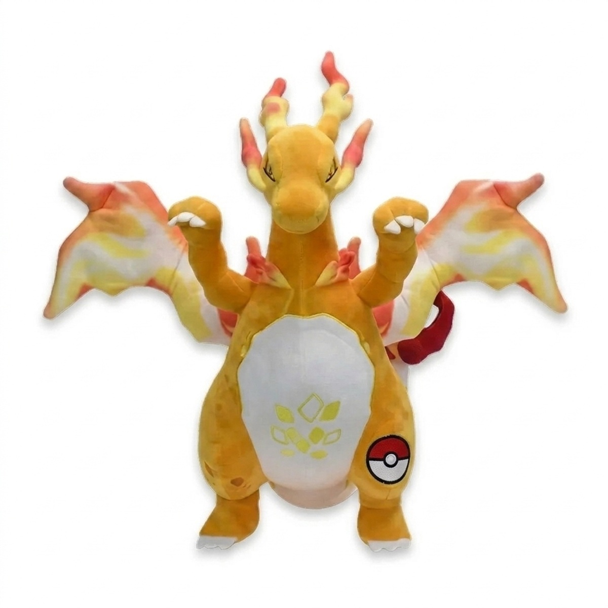 Charizard Knuffel met badge die de echtheid bewijst.