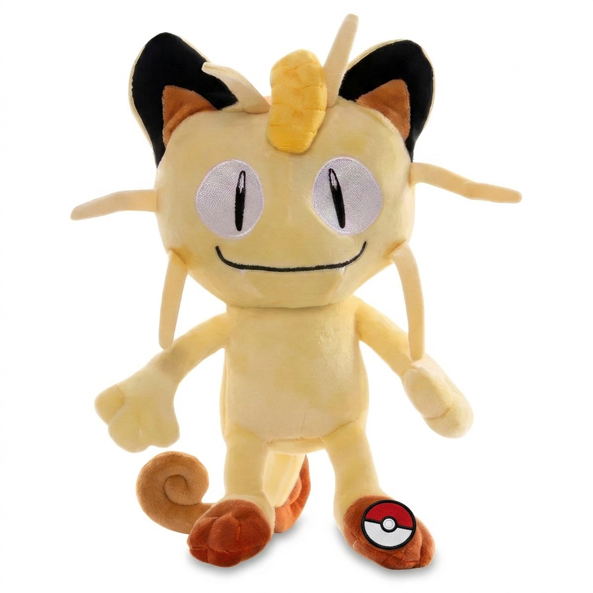 Meowth Knuffel met badge die de echtheid bewijst.