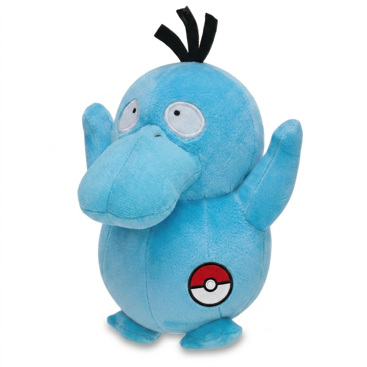 Psyduck Knuffel met badge die de echtheid bewijst.