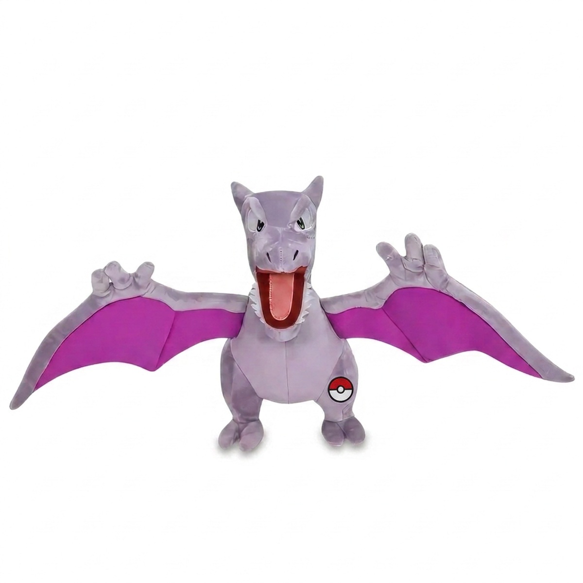 Aerodactyl Knuffel met badge die de echtheid bewijst.