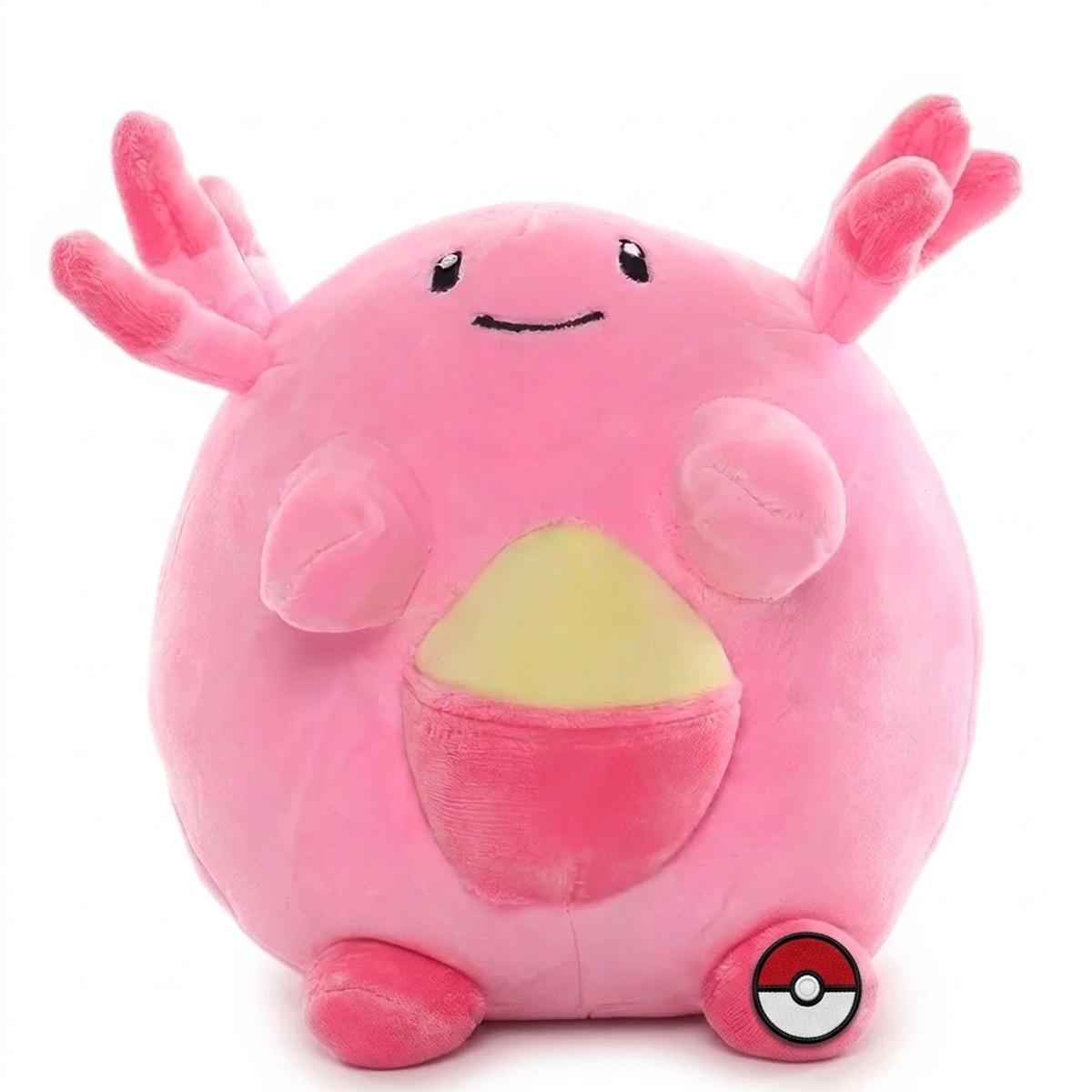 Chansey Knuffel met badge die de echtheid bewijst.