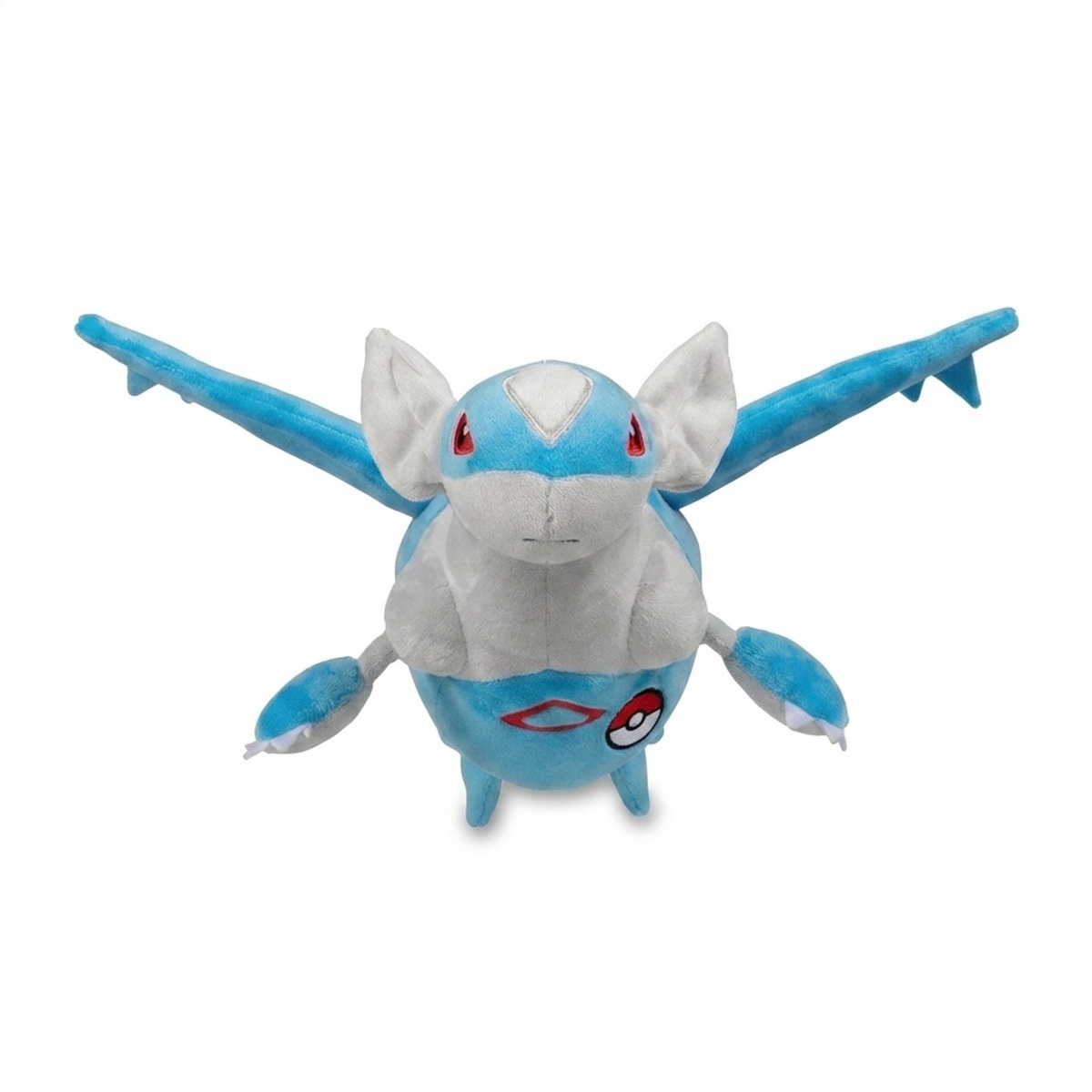 Latios Knuffel met badge die de echtheid bewijst.