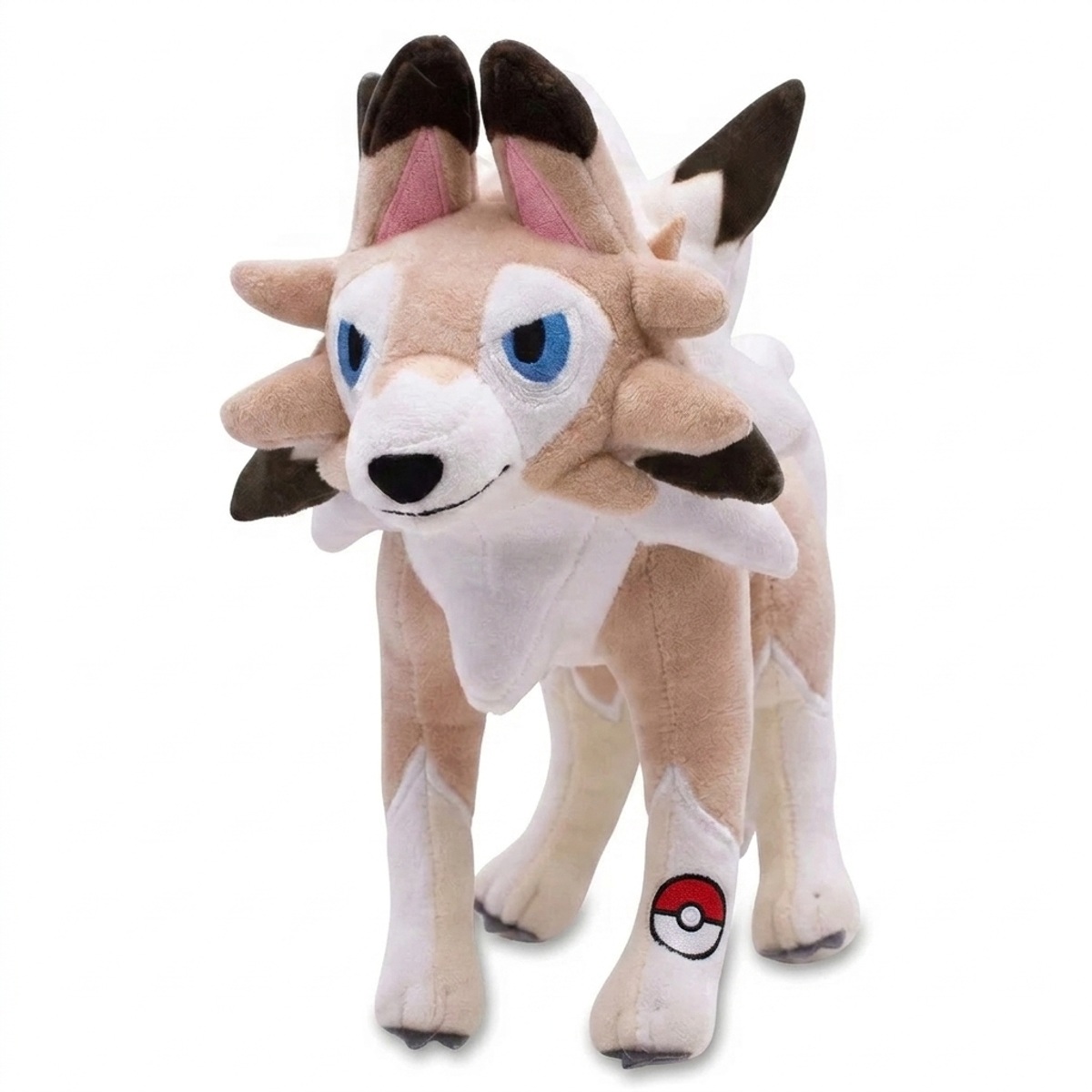 Lycanroc Knuffel met badge die de echtheid bewijst.