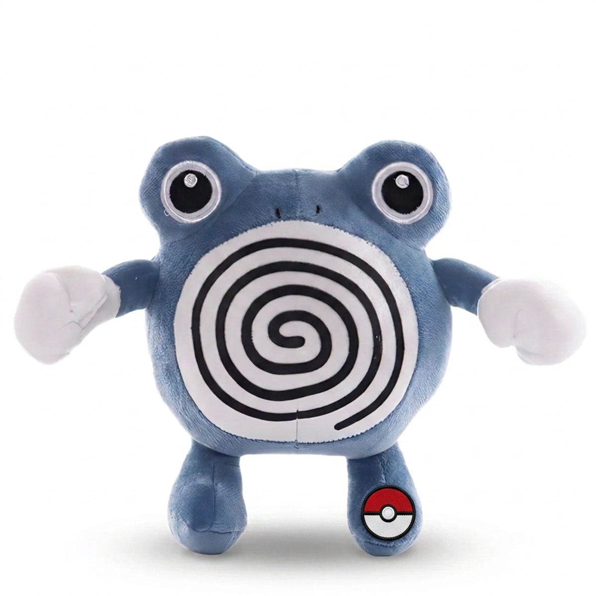 Poliwhirl Knuffel met badge die de echtheid bewijst.